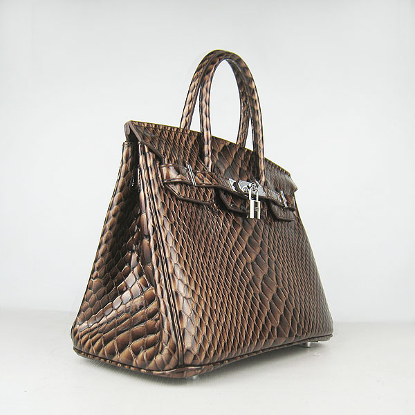 Replica Hermes Birkin 30CM Fish Veins Leather Bag Dark Coffee 6088 On Sale - Click Image to Close